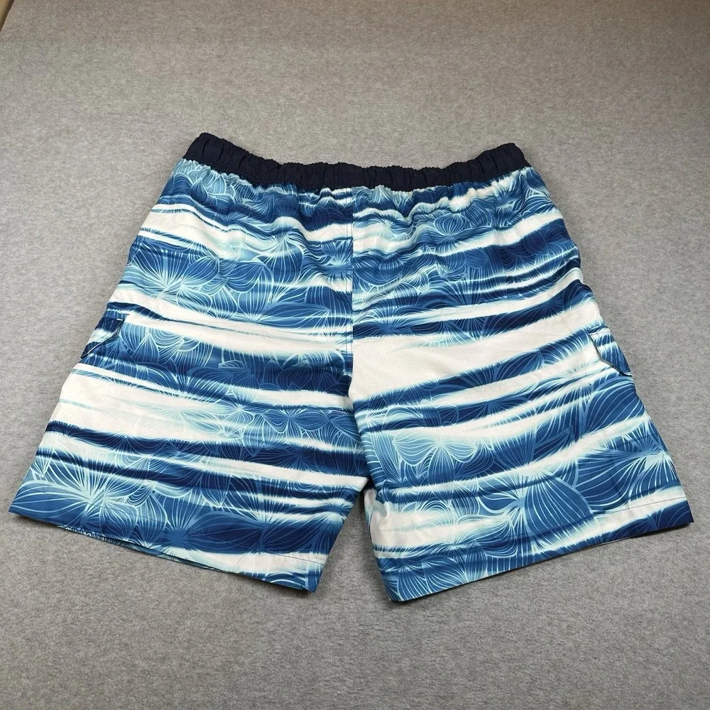 Hawaiian Authentics Swim Trunks Mens L ‎ Blue White Stripe Floral Lined